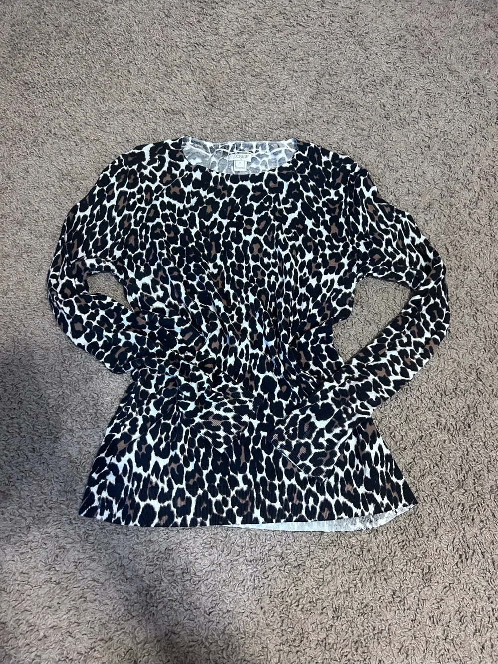 J. Crew Leopard Print Long Sleeve Top - Black, Brown & White